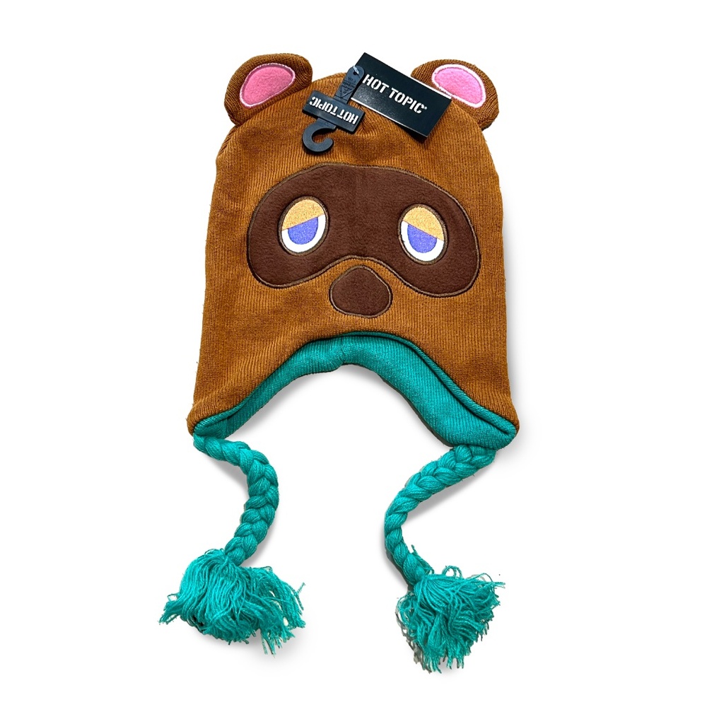 Hot Topic Animal Crossing Tom Nook brown green tassel beanie OS NWT